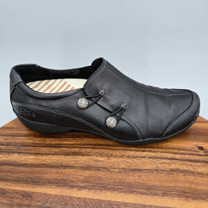 Taos Encore Loafers Women's 9.5 Black Leather Casual Button Comfort Career Shoes